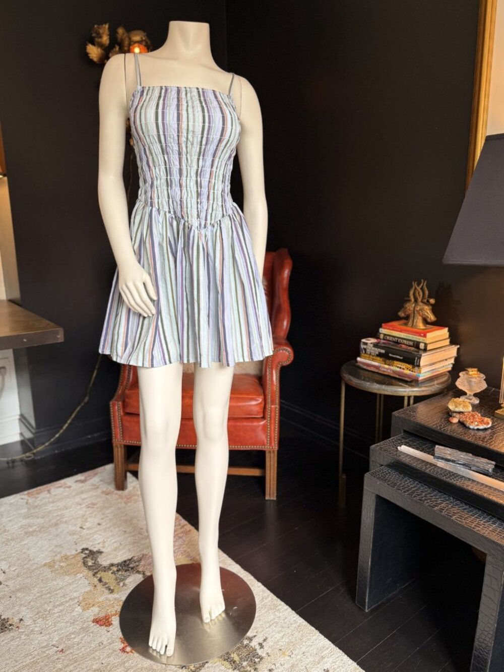 Spoon NWT Multicolor Stripe Smocked Flare Mini Dress S